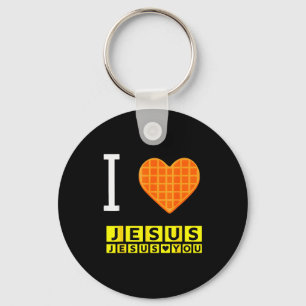 I Love Jesus Waffle Heart Funny Christian Breakfas Key Ring