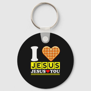I Love Jesus Waffle Heart Funny Christian Breakfas Key Ring