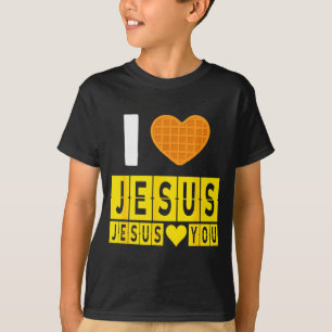 I Love Jesus Waffle Heart Jesus Loves You Funny Br T-Shirt