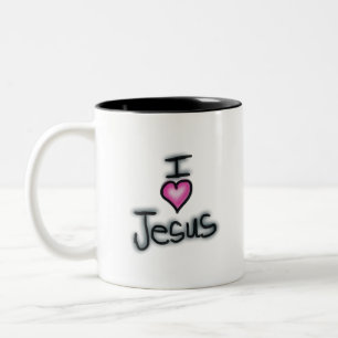I love Jesus with Pink Heart Two-Tone Coffee Mug