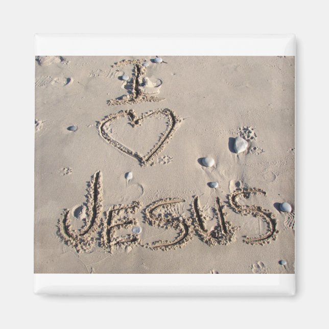 I love Jesus written in sand Magnet (Front)