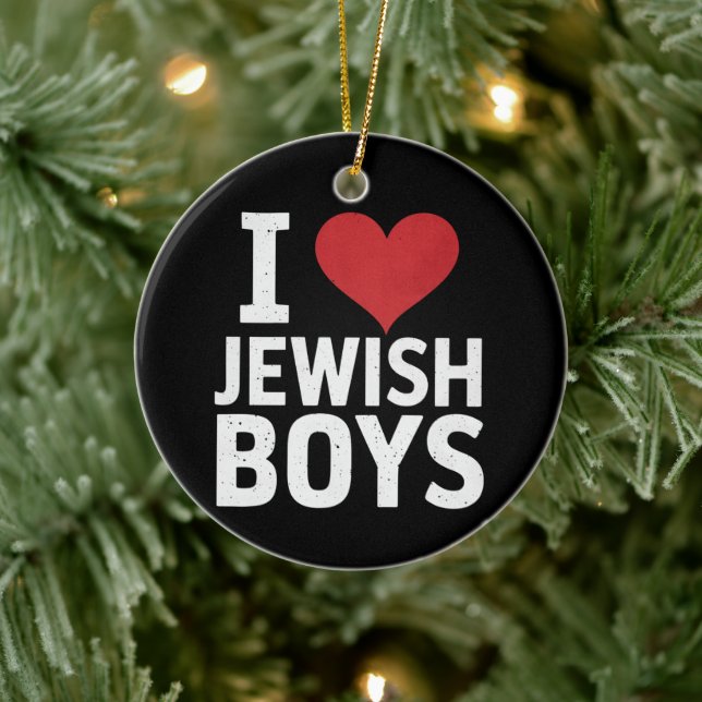 I Love Jewish Boys I Heart Jewish Boys Hanukkah Ceramic Ornament (Tree)