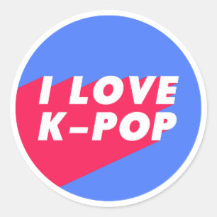 I Love K-Pop Blue Pink Circle Design Classic Round Sticker