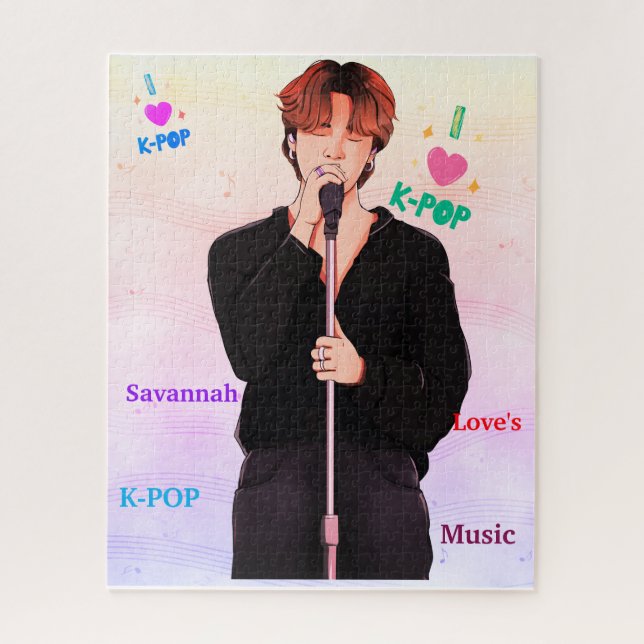"I Love K-Pop" Singer with Music Notes Puzzle (Vertical)