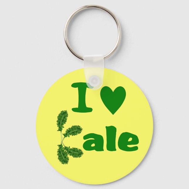 I Love Kale (I Heart Kale) Vegetable/Gardener Key Ring (Front)