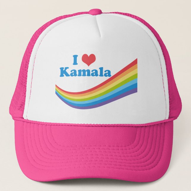 I Love Kamala Cute Election Rainbow Trucker Hat (Front)