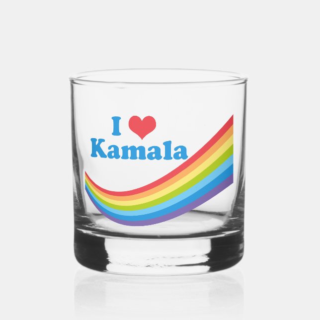 I Love Kamala Cute Election Rainbow Whiskey Glass (Front)
