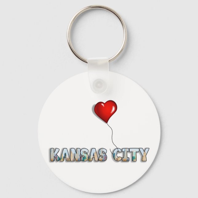 I Love Kansas City with KC Skyline Inside Letters Key Ring (Front)