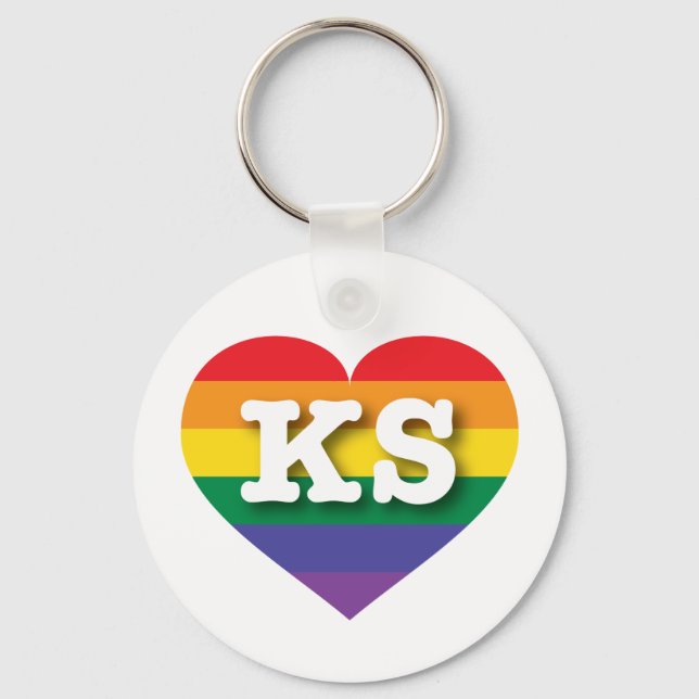 I love Kansas Gay Pride Rainbow Heart Key Ring (Front)