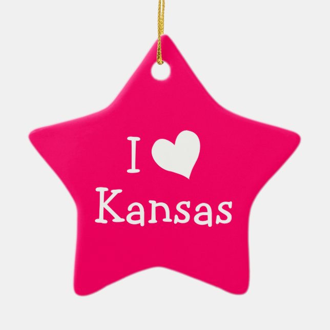 I Love Kansas on Pink Ceramic Tree Decoration (Front)