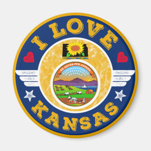 I Love Kansas State Map and Flag Magnet