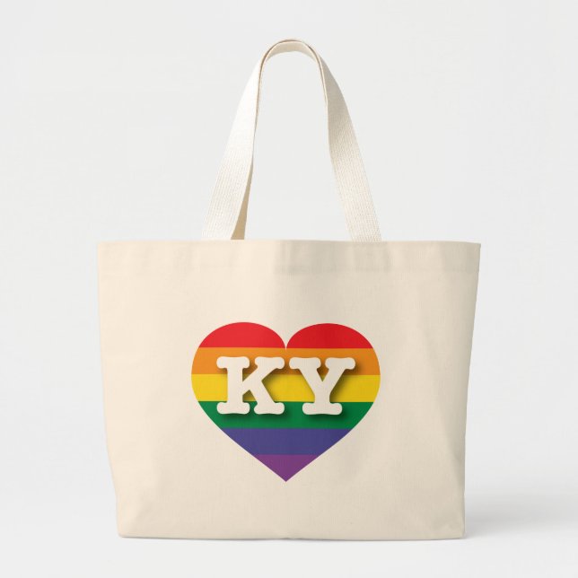 I Love Kentucky Rainbow Heart Large Tote Bag (Front)
