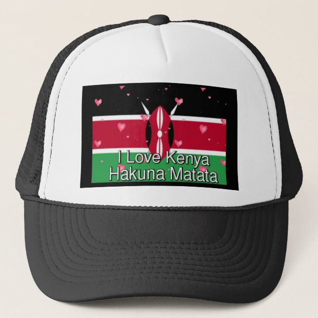 I Love Kenya and "Hakuna Matata" Art Print Trucker Hat (Front)