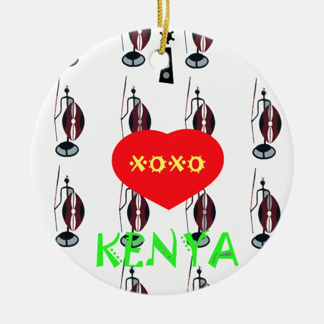 I Love Kenya Maasai Art Print Ceramic Ornament (Front)