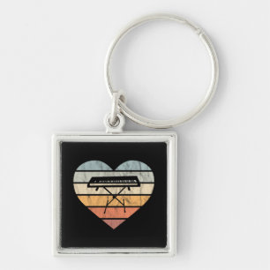 I Love Keyboard and Synthie Retro Heart Key Ring