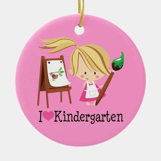 I Love Kindergarten Teacher or Student Gift Ceramic Tree Decoration (Front)