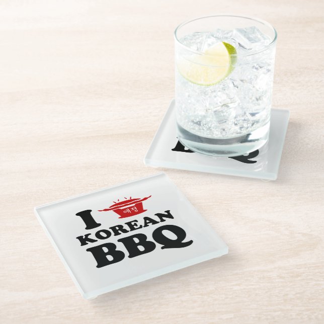 I Love Korean BBQ (고기구이) Glass Coaster (Angled)