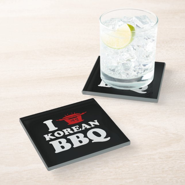 I Love Korean BBQ (고기구이) Glass Coaster (Angled)