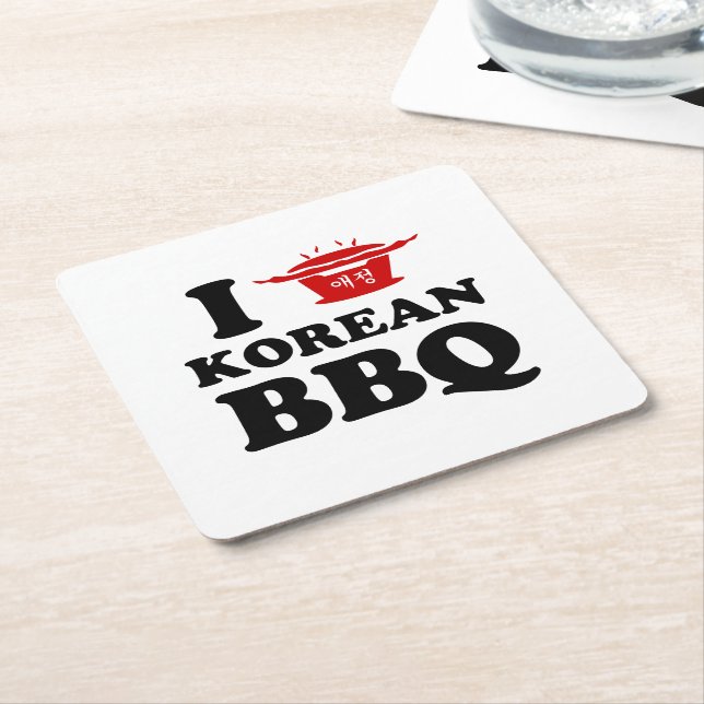 I Love Korean BBQ (고기구이) Square Paper Coaster (Angled)