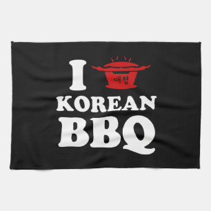 I Love Korean BBQ (고기구이) Tea Towel