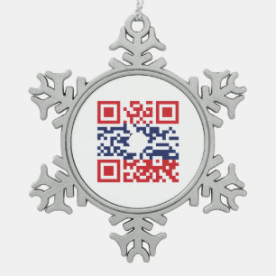 I Love Laos (Khoy Huk Lao) Flag QR Code   Lao Geek Snowflake Pewter Christmas Ornament