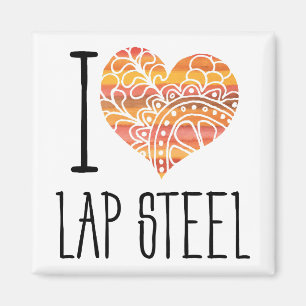 I Love Lap Steel Orange Mandala Heart Magnet