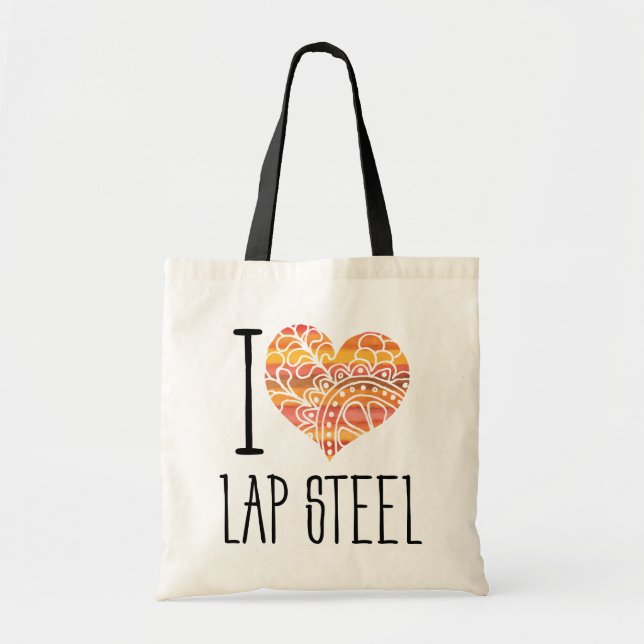 I Love Lap Steel Orange Mandala Heart Tote Bag (Front)