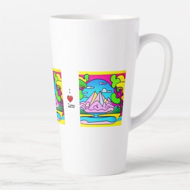 I Love Latte -psychedelic mountain, stream & trees Mug (Right)