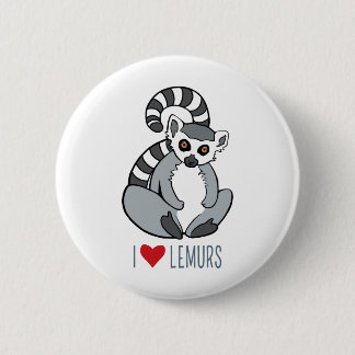 I Love Lemurs - Cartoon Ring-Tailed Lemur 6 Cm Round Badge