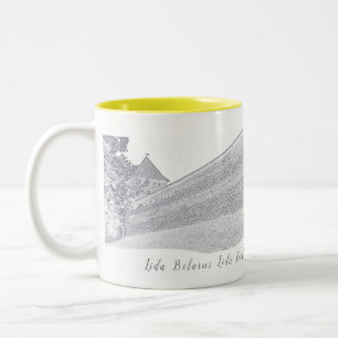 I Love Lida Belarus Architecture Castle Sketch Two-Tone Coffee Mug