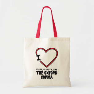 I Love Lists Clarity Oxford Comma English Grammar Tote Bag