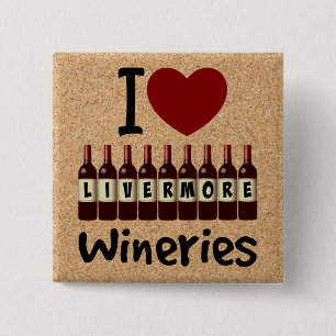 I Love Livermore Wineries Heart and Wine Bottles 15 Cm Square Badge