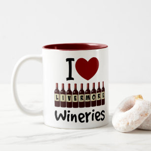 I Love Livermore Wineries Heart and Wine Bottles Two-Tone Coffee Mug