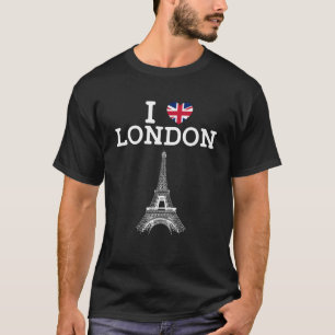 I Love London Eiffel Tower Cool Heart Flag England T-Shirt