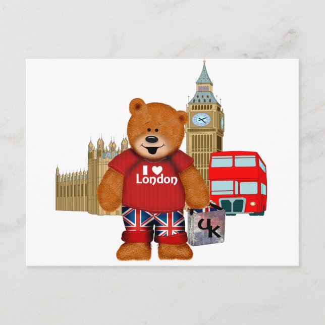 I Love London -Teddy Bear Postcard (Front)