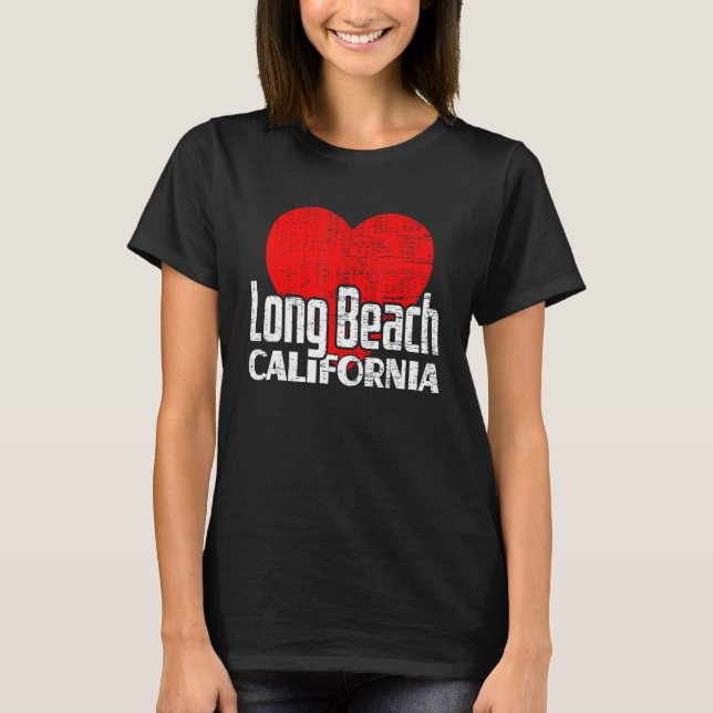 I Love Long Beach California Retro Big Heart Vacat T-Shirt (Front)