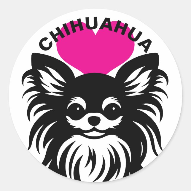 I Love Long-Haired Chihuahuas Cute Puppy Classic Round Sticker (Front)