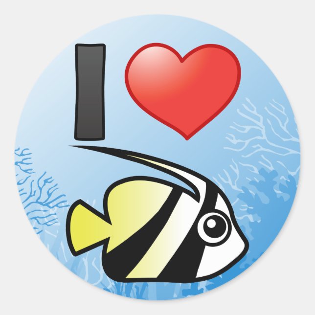 I Love Longfin Bannerfish Classic Round Sticker (Front)