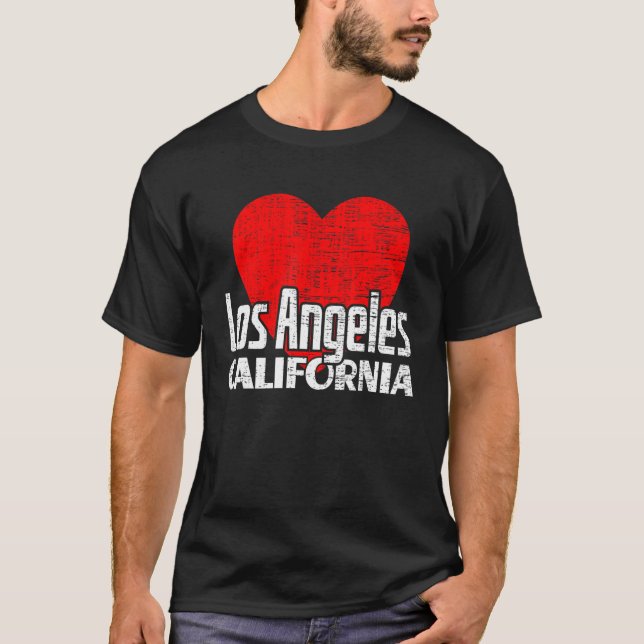 I Love Los Angeles California Retro Big Heart LA V T-Shirt (Front)