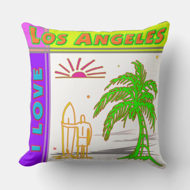 "I LOVE Los Angeles" Sun Palm Tree&Surfer#2 Pillow (Front)