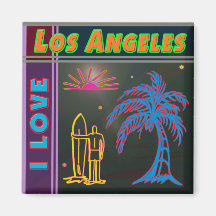 "I LOVE Los Angeles" Sun, Palm Tree&Surfer Magnet