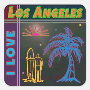 "I LOVE Los Angeles" Sun, Palm Tree&Surfer Sticker