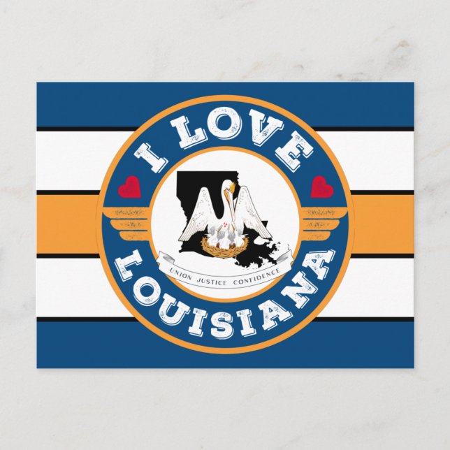 I Love Louisiana Retro Stripes State Flag and Map Postcard (Front)