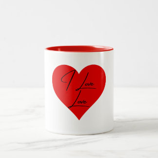 I Love Love Red and White Heart Two-Tone Coffee Mug