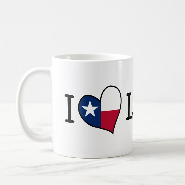 I Love Lubbock Texas Flag Heart Coffee Mug (Left)