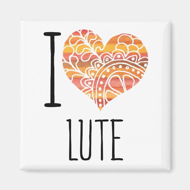I Love Lute Orange Mandala Heart Magnet (Front)