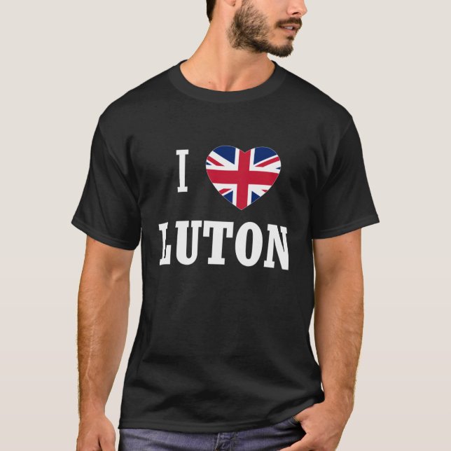 I Love Luton England Union Jack Flag Heart English T-Shirt (Front)