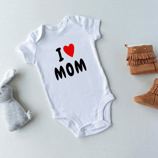 I love M O M  | Heart custom text MOM Baby Bodysuit (Creator Uploaded)