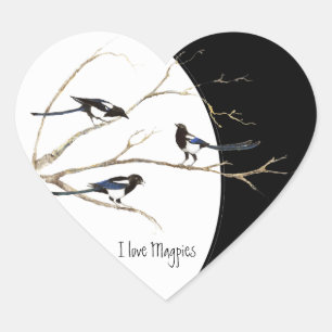 I love Magpies, Watercolor Magpie Family Heart Heart Sticker