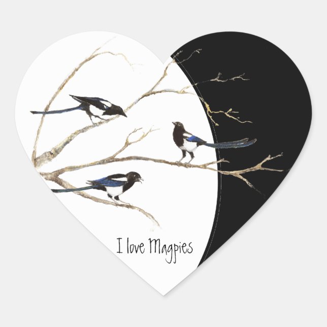 I love Magpies, Watercolor Magpie Family Heart Heart Sticker (Front)